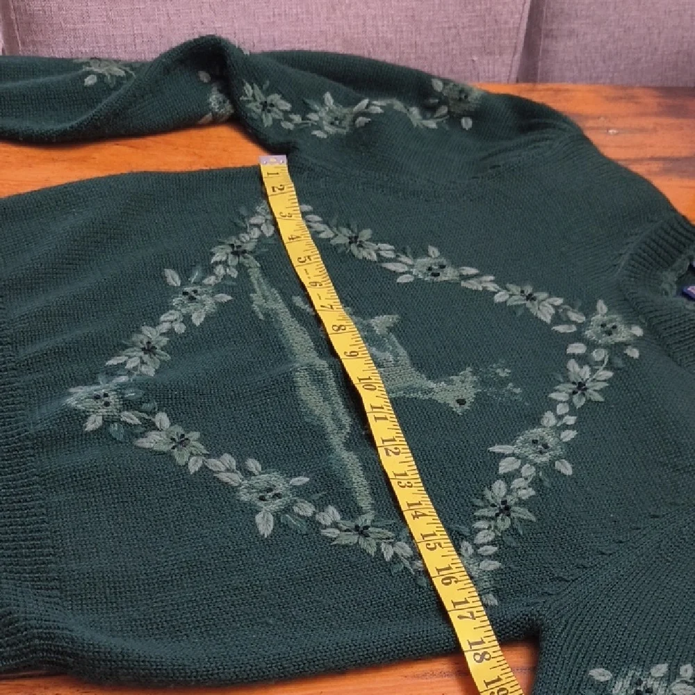 Herman Geist Green Sweater Deer Design Vintage Grandmacore Eclectic Cottagecore - Picture 13 of 14